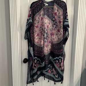 Woven Heart Boho Kimono Cover Up with Tassels One Size